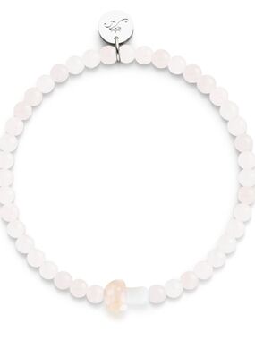 NOGU Rose Quartz Silver Firefly Glass Mushroom Gemstone Bracelet